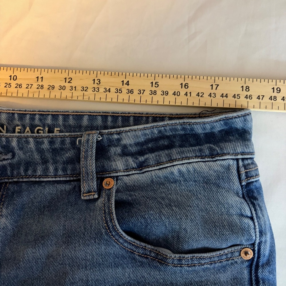American Eagle Women Medium Wash Stretch Wide Leg High Rise Jeans Blue Size 14 - Picture 11 of 14